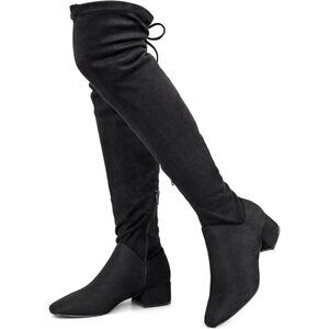 Women's Black-1.77 Inchs Polyurethane (PU) Over Knee High Warm Winter Long Boot
